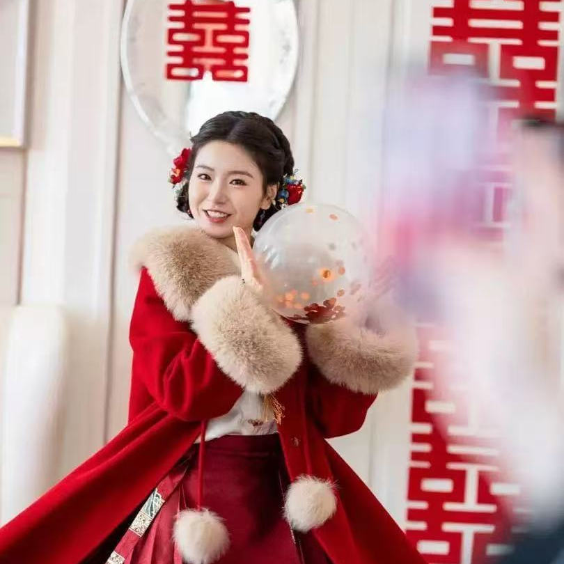 冬季毛呢大衣结婚敬酒服礼服红色