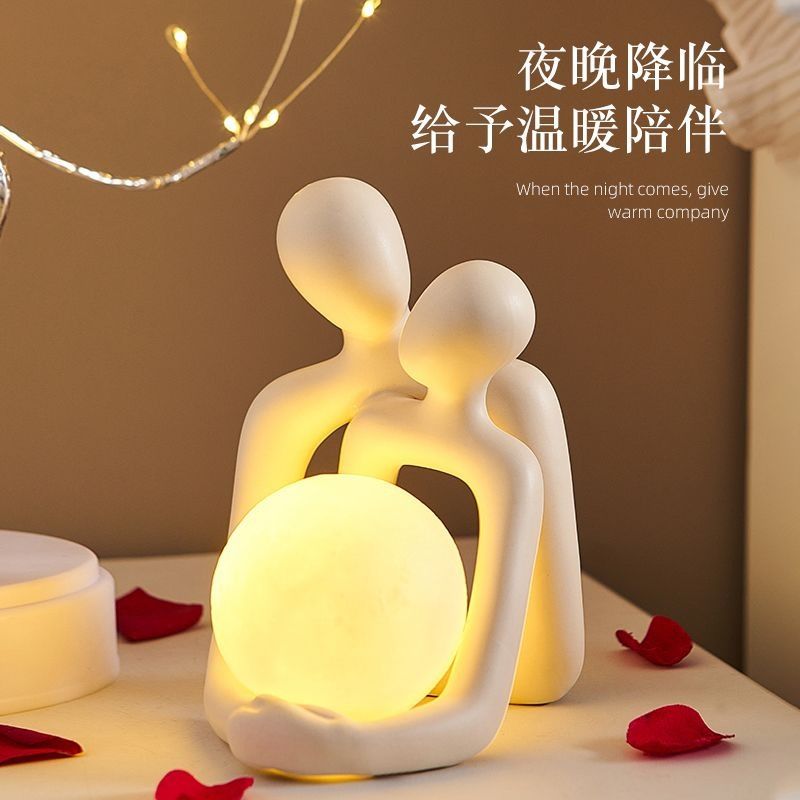 艺术情侣小夜灯床头柜装饰品摆件卧室家居创意轻奢结婚礼物送新人