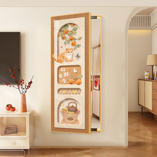 奶油风小猫隐藏式全身镜可翻开推拉玄关门后镜子画家用穿衣试衣镜