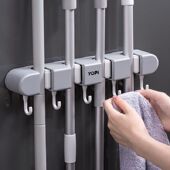 拖把挂钩免打孔功拖步壁挂夹扫把能收纳神器卫生间厨房置物架卡扣