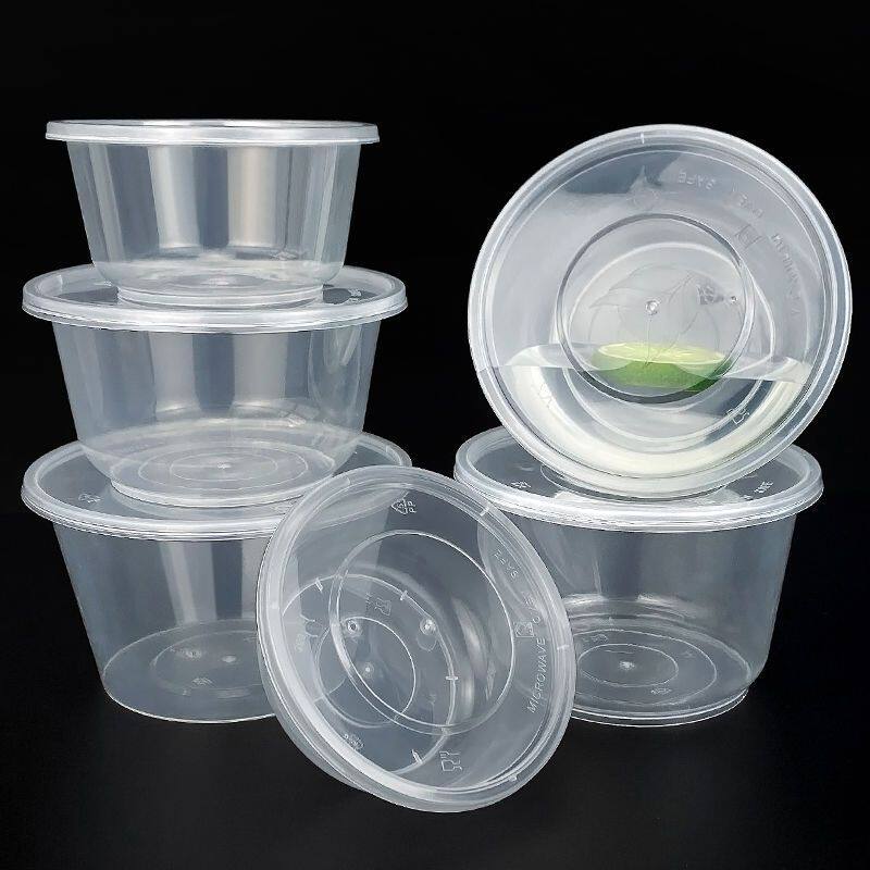 圆形一次性打包盒碗注塑餐盒带盖外卖汤碗面透明饭盒