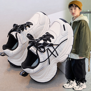 大童男孩皮面防水老爹鞋 男童鞋 儿童轻便软底运动鞋 新款 子2025冬季