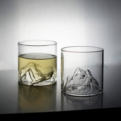 网红富士山玻璃杯子复古日式水杯咖啡日本茶杯威士忌酒杯家用耐热