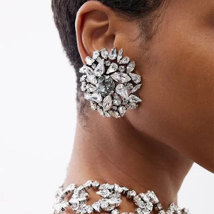 速卖通爆火复古圆形耳夹个性几何水钻耳饰夸张配饰女earrings