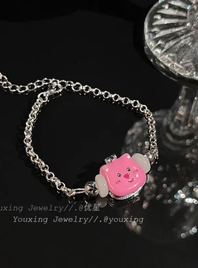 可爱小海狸露比loopy韩国网红粉色手链小众设计感串珠女个性手饰