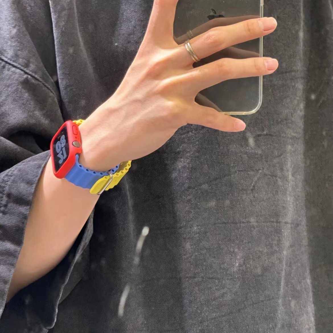小红书双色海洋硅胶表带适用iwatchs10/9ultra苹果S8765表带