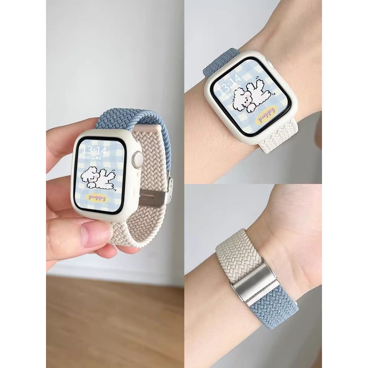 秋冬适用ApplewatchS10拼色尼龙卡扣手表带ultra9编织8765432透气
