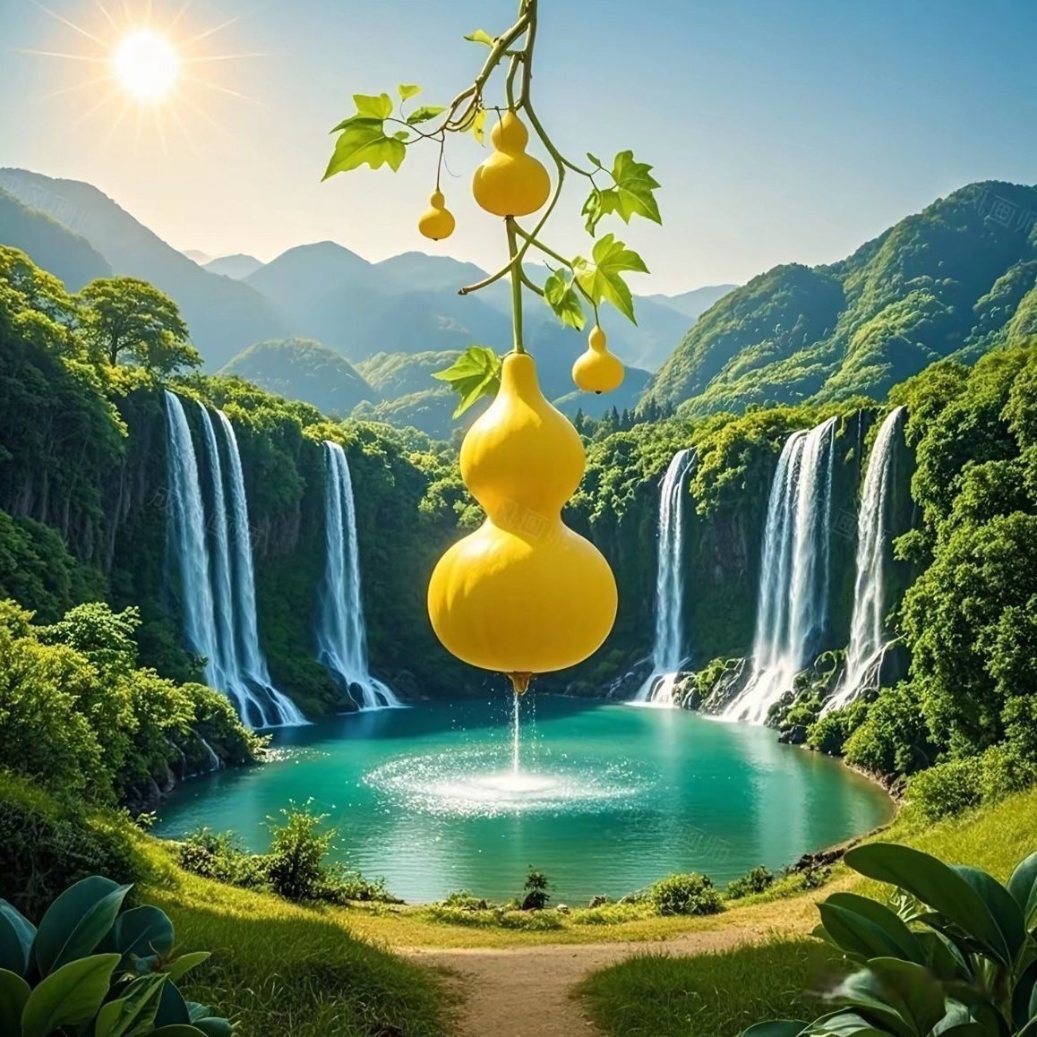招财福禄山水风景自粘墙贴画客厅卧室餐厅招财背景墙装饰贴纸壁画