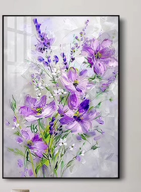 唯美奶油风仿油画紫色花卉自粘墙贴画客厅卧室玄关背景墙贴纸壁画
