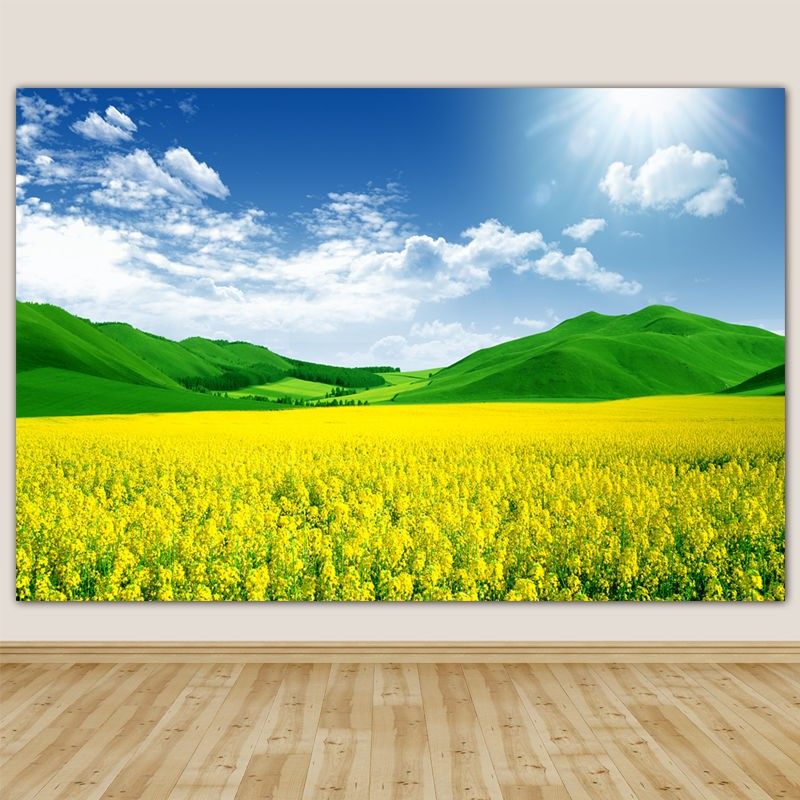 唯美油菜花风景画蓝天白云草地花海自粘墙贴客厅餐厅卧室房间贴画