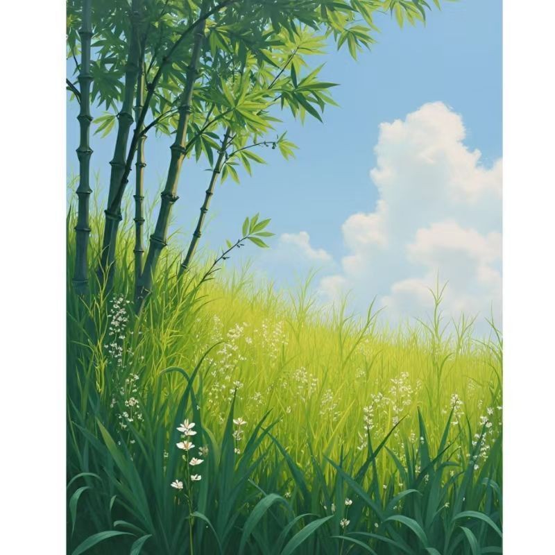 绿色唯美风景竹子草地自粘墙贴画客厅卧室餐厅背景墙装饰贴纸壁画