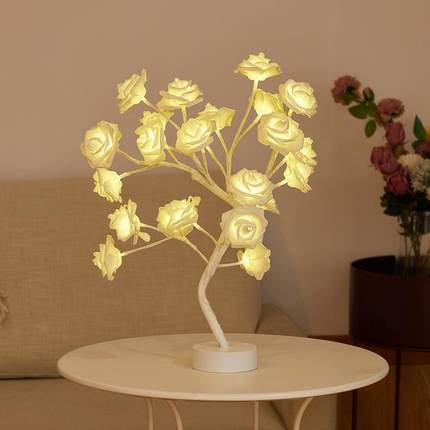 USB Battery Operated LED Table Lamp Rose Flower Bonsai Tree