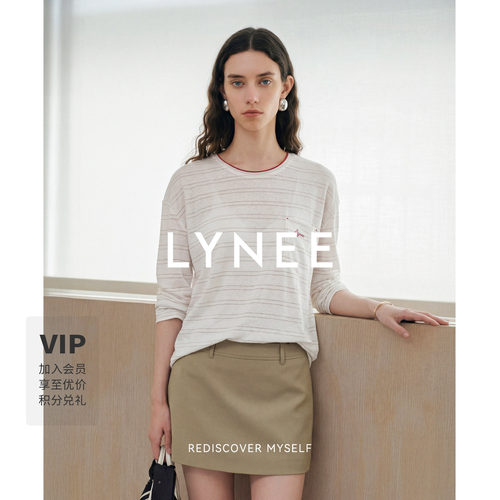 LYNEE亚麻混纺条纹T恤女春夏