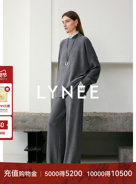 LYNEE【雾屿】蕾丝拼接半高领卫衣女卫裤2025新款休闲宽松灰色