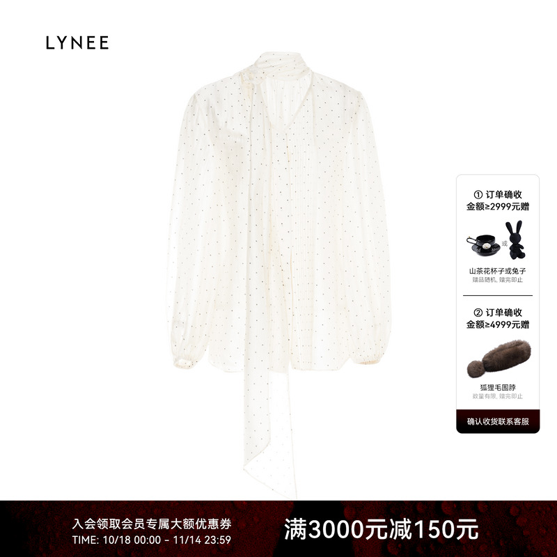 LYNEE 醋酸宽松泡泡袖飘带衬衫女小众设计感休闲上衣春季新款