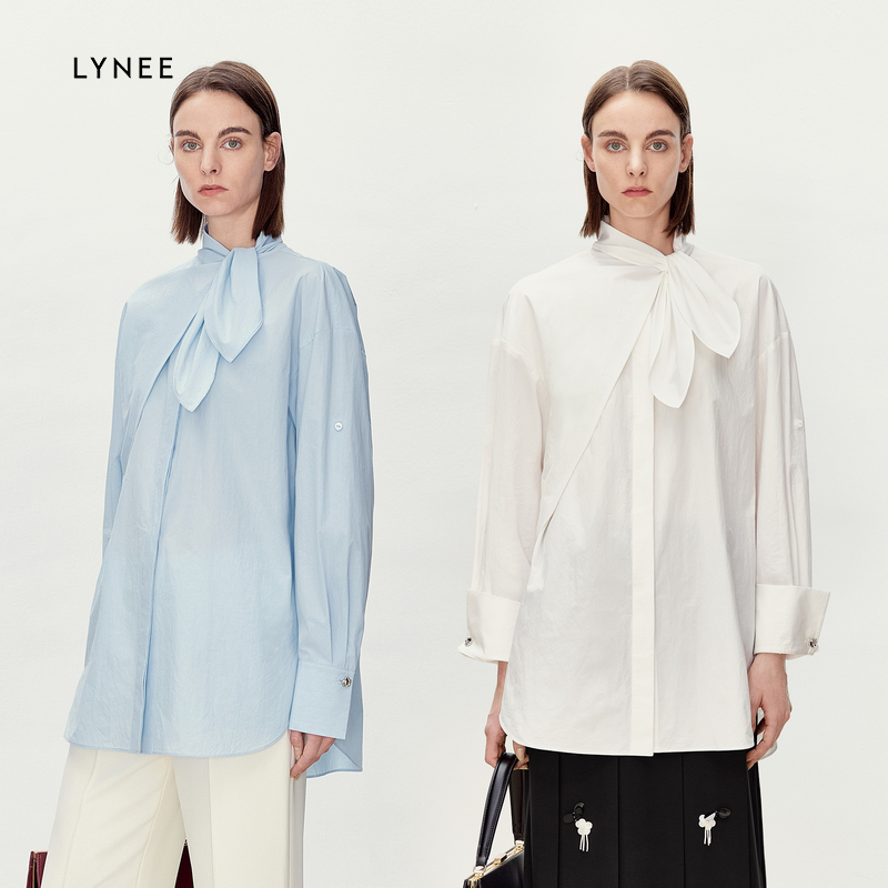 LYNEE 纯棉不对称兔耳领简约宽松衬衫女设计感小众休闲上衣百搭