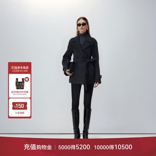 中长款 LYNEE 大衣 真丝羊毛混纺风衣式 双排扣直筒外套女冬 礼赞