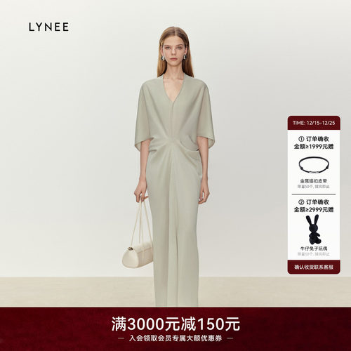 LYNEE 夏日松弛感裙子 法式褶皱针织连衣裙女 优雅轻薄亚麻长裙