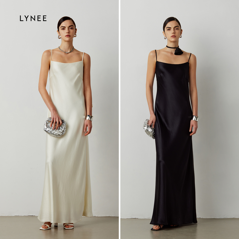 LYNEE醋酸吊带连衣裙女优雅长裙