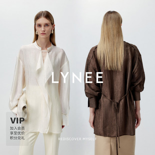 女2026春季 LYNEE 叠影 肌理感醋酸混纺衬衫 小立领宽松上衣 新款