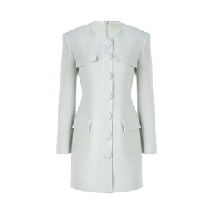 LYNEE【黑标 莫奈画布】小香风连衣裙收腰 蓝色早春柔性职场小香