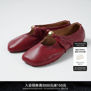 单鞋 女超软复古百搭气质金属一字带小方头时尚 羊皮平底鞋 LYNEE