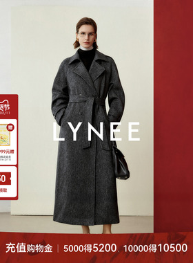 LYNEE【曼哈顿】复古老钱风灰色花纱羊毛混纺大衣女长款毛呢外套