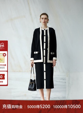 LYNEE【致敬Ch@nel】经典黑白撞色小香针织开衫女复古绵羊毛外套