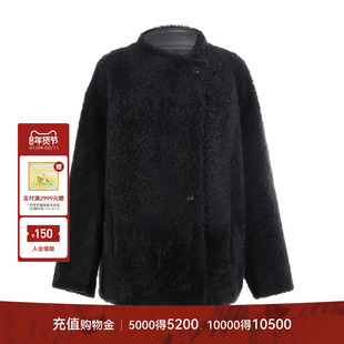 LYNEE【香榭丽】金标 西班牙进口 前侧扣拉贡皮草外套 皮毛一体