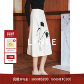 LYNEE 花园谧境 印花立体花朵半裙肌理感无腰头显瘦A字半身裙