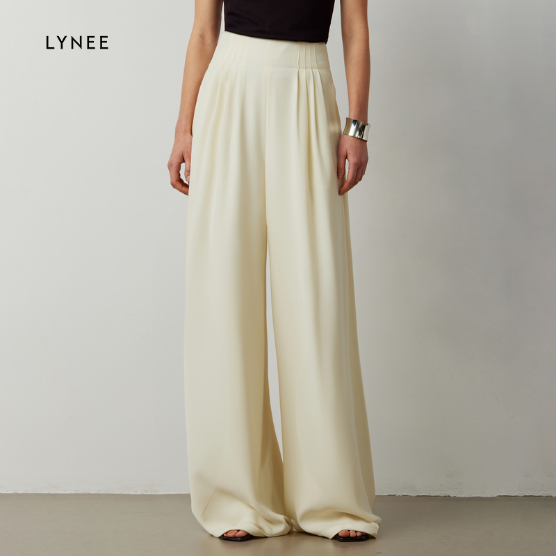 LYNEE高腰细褶垂感阔腿裤女