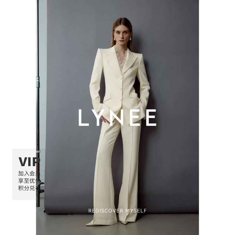 LYNEE X TORIL 醋酸睫毛蕾丝收腰西装套装女高级感西服/喇叭裤