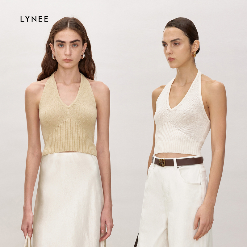 LYNEE 亚麻老钱风 会呼吸的亚麻挂脖背心  夏季舒适针织百搭打底