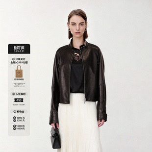 黑色立领机车皮夹克 复古年代 酷飒时髦真皮皮衣 金标 LYNEE