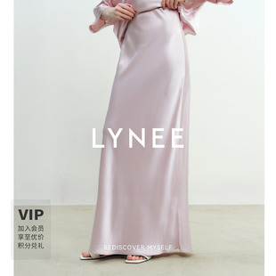 LYNEE 粉色醋酸缎面直身半裙 月光鱼尾裙夏季 半身裙女 柔光
