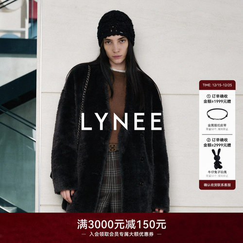 LYNEE【黑标系列】羊皮毛皮毛一体外套 冬季宽松V领皮草大衣