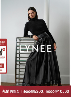 LYNEE【西娅裙】蕾丝花边拼接冬季百褶长半裙 灰色长半身裙女冬