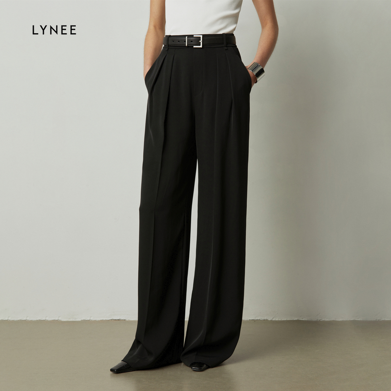 LYNEE双倒褶高腰阔腿裤长裤女