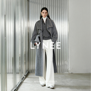 LYNEE【黑标反转巴黎】秘鲁进口 灰色荡领苏力羊驼毛大衣外套女