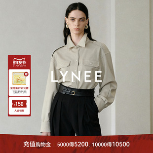 LYNEE【都市猎装】复古风立领贴袋肩章设计工装衬衫 女秋季外套
