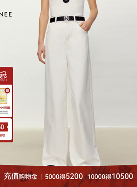 LYNEE 高腰直筒经典白色牛仔裤女百搭休闲裤子小个子