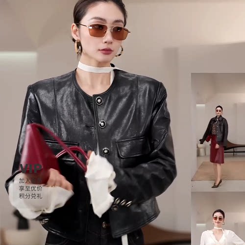LYNEE【黑标系列】黑色短款皮夹克外套女26新款油蜡真皮皮衣外套
