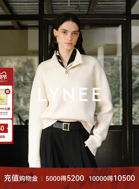 LYNEE【黑标 英伦】半高领羊毛针织套头衫女2025冬季百搭白色毛衣