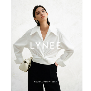 LYNEE【戛纳之夜】匹马棉扭结短款白衬衫 时髦造型感衬衣上衣