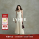 LYNEE法式 明星同款 蕾丝吊带裙V领拼接白色连衣裙女新款