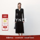 LYNEE 直角肩连衣裙 绵羊毛V领扭结针织连衣裙女冬黑色内搭长裙