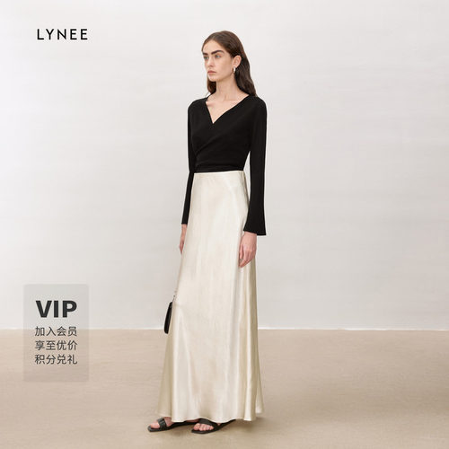 LYNEE 简约V领喇叭袖围裹式套头针织衫女休闲百搭慵懒上衣