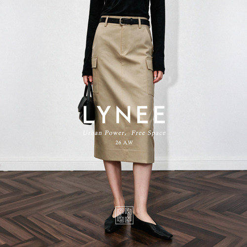 LYNEE卡其工装直筒半身裙老钱风