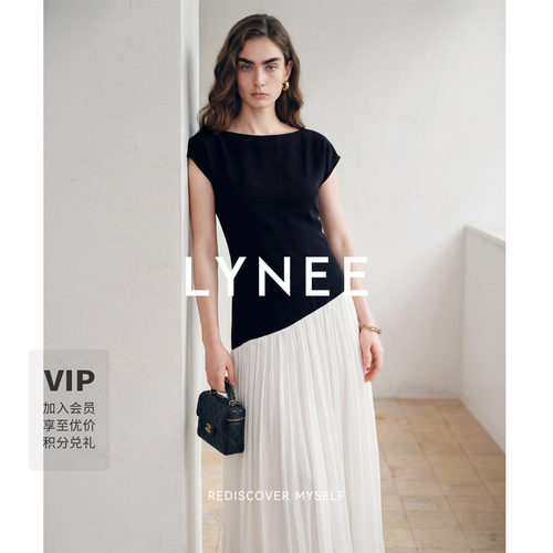 LYNEE夏季黑白撞色醋酸连衣裙