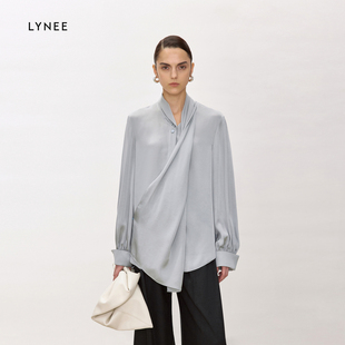 醋酸肌理简约飘带设计感宽松上衣女时尚 LYNEE 百搭